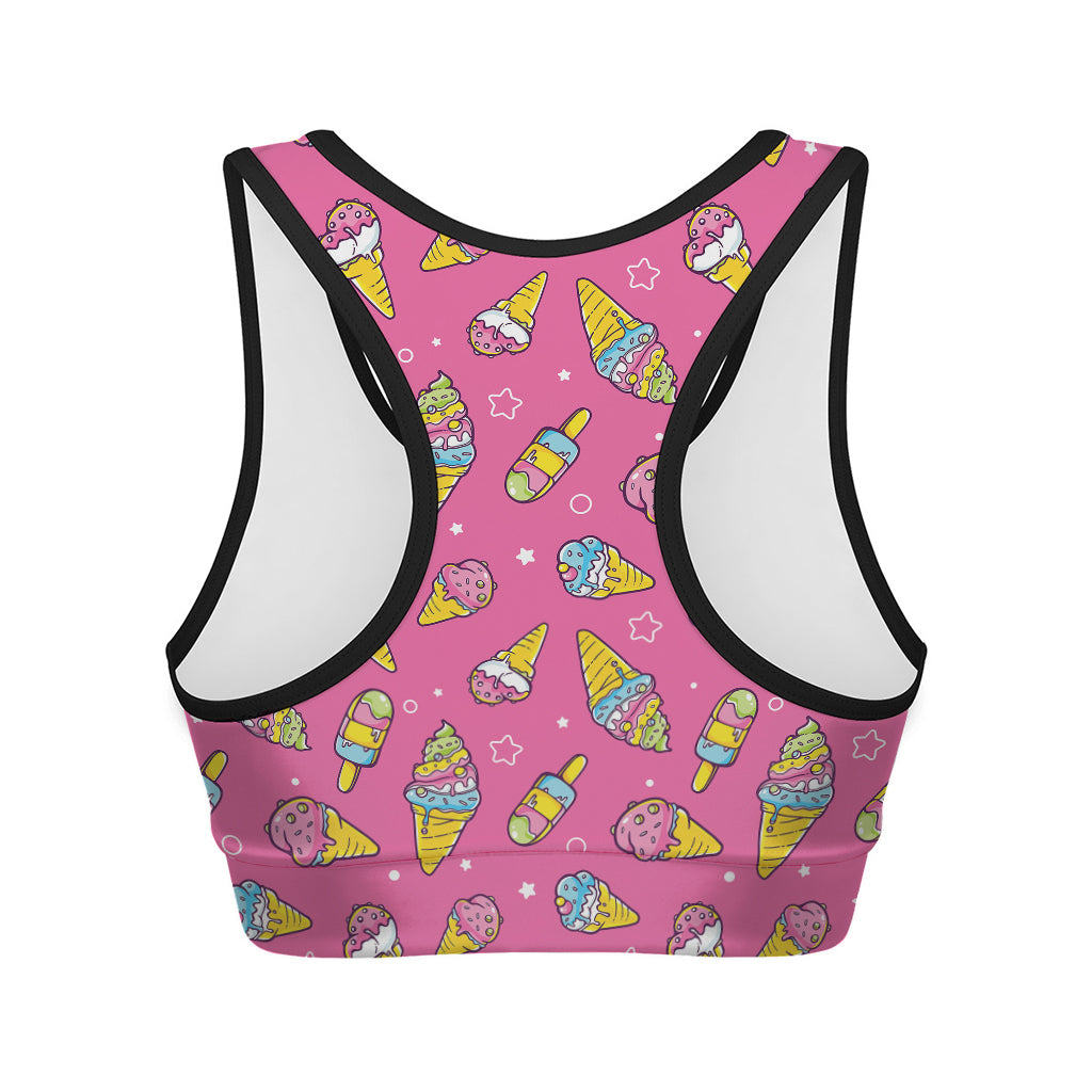 Cute Ice Cream Pattern Print Women's Sports Bra