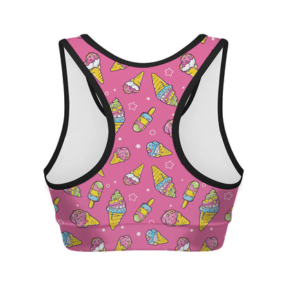 Cute Ice Cream Pattern Print Women's Sports Bra