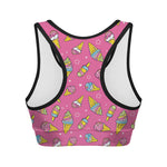 Cute Ice Cream Pattern Print Women's Sports Bra