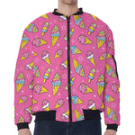 Cute Ice Cream Pattern Print Zip Sleeve Bomber Jacket