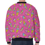 Cute Ice Cream Pattern Print Zip Sleeve Bomber Jacket