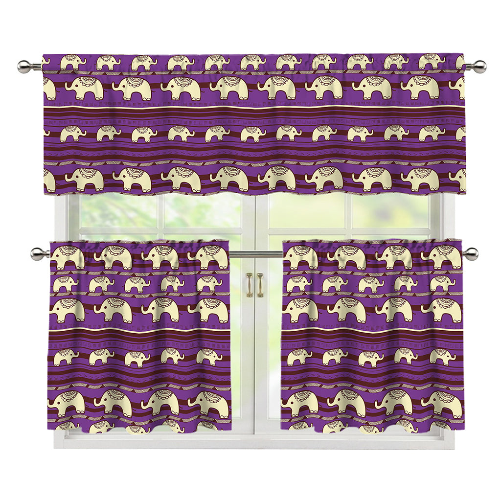 Cute Indian Tribal Elephant Print 3 Piece Kitchen Curtains