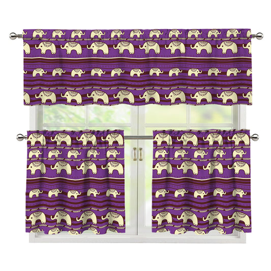 Cute Indian Tribal Elephant Print 3 Piece Kitchen Curtains