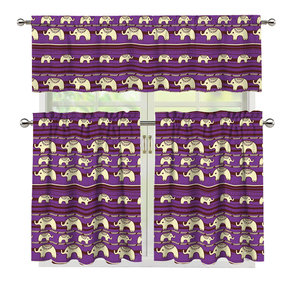Cute Indian Tribal Elephant Print 3 Piece Kitchen Curtains