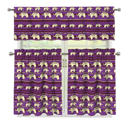 Cute Indian Tribal Elephant Print 3 Piece Kitchen Curtains