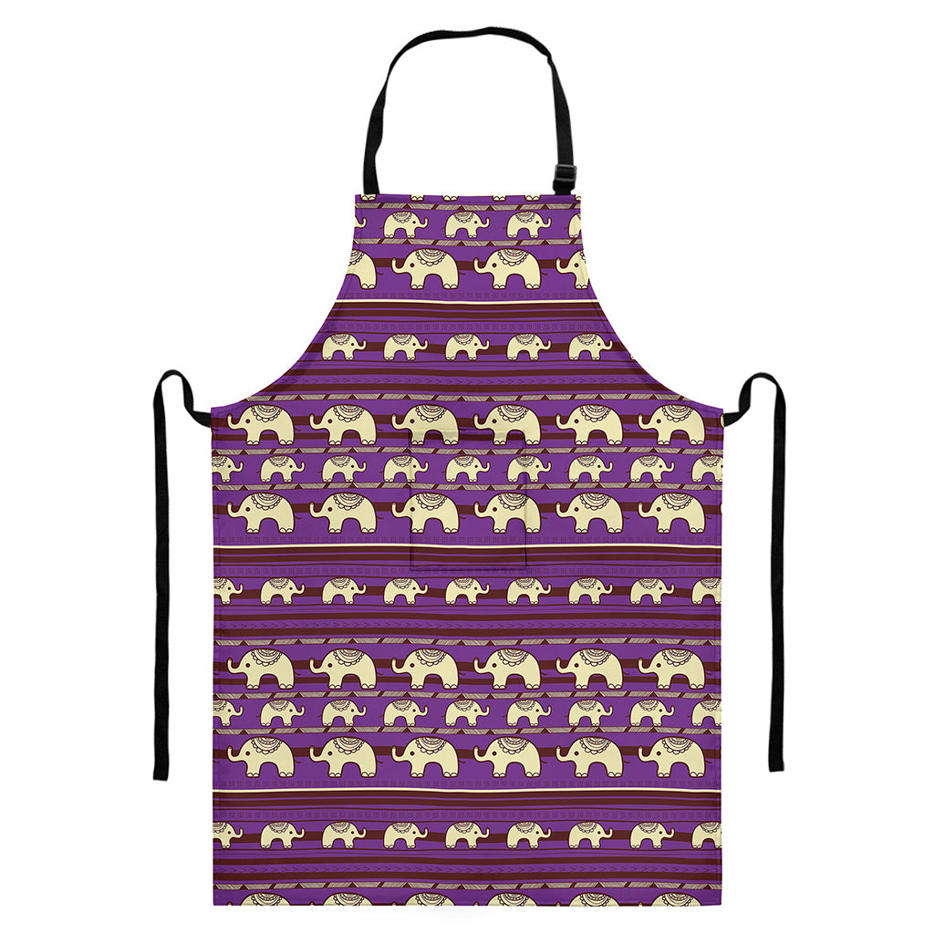 Cute Indian Tribal Elephant Print Bib Apron With Pocket