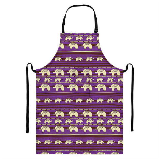 Cute Indian Tribal Elephant Print Bib Apron With Pocket
