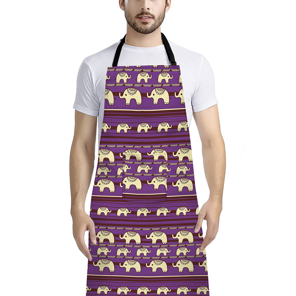 Cute Indian Tribal Elephant Print Bib Apron With Pocket