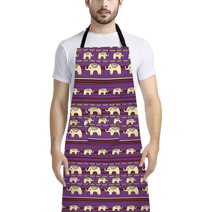 Cute Indian Tribal Elephant Print Bib Apron With Pocket