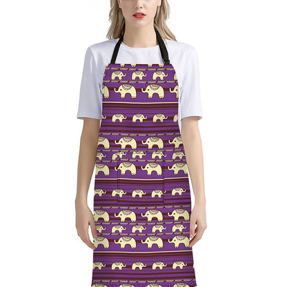 Cute Indian Tribal Elephant Print Bib Apron With Pocket