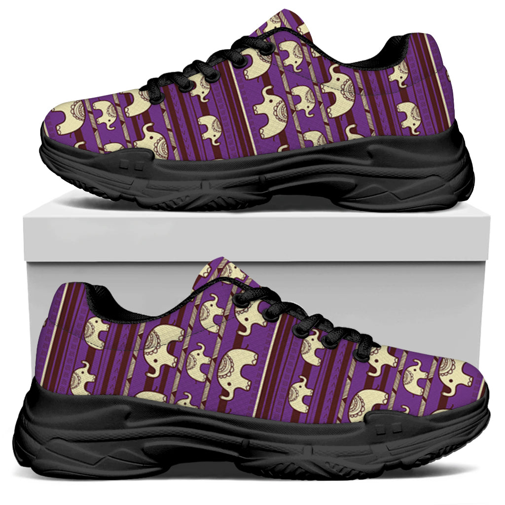 Cute Indian Tribal Elephant Print Black Chunky Shoes