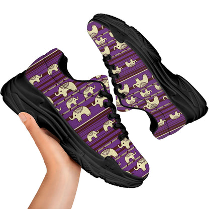 Cute Indian Tribal Elephant Print Black Chunky Shoes