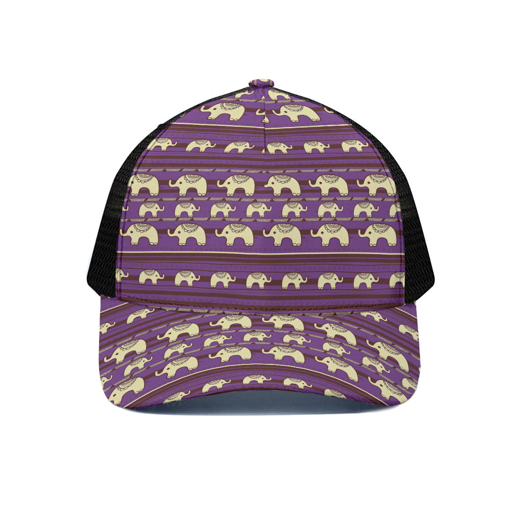 Cute Indian Tribal Elephant Print Black Mesh Trucker Cap