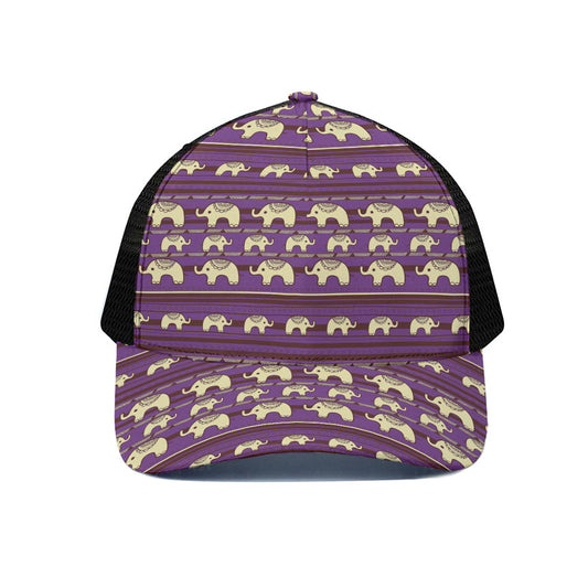 Cute Indian Tribal Elephant Print Black Mesh Trucker Cap