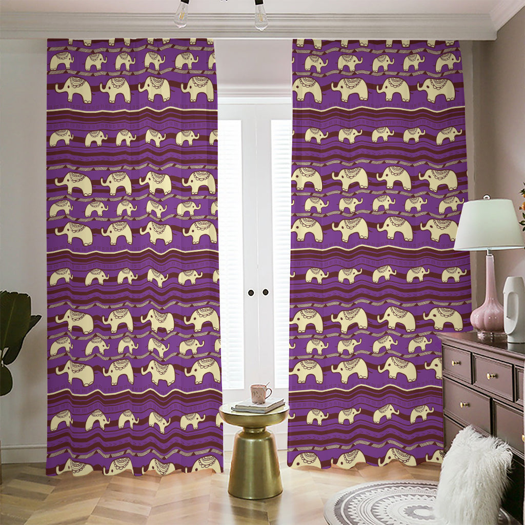 Cute Indian Tribal Elephant Print Blackout Pencil Pleat Curtains