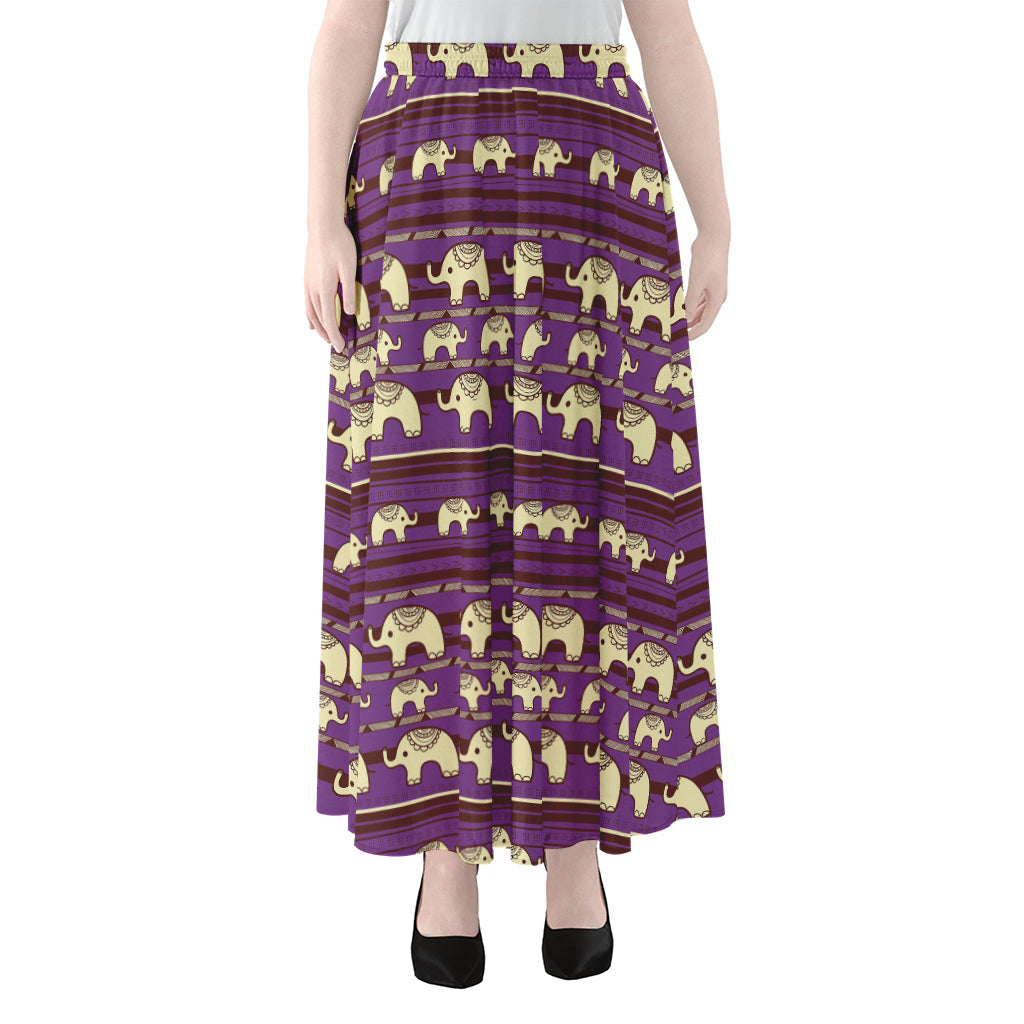 Cute Indian Tribal Elephant Print Chiffon Maxi Skirt