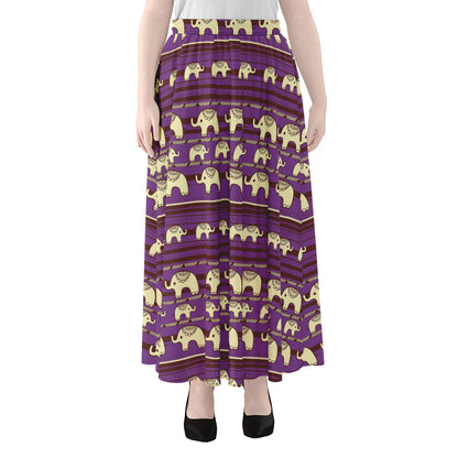 Cute Indian Tribal Elephant Print Chiffon Maxi Skirt