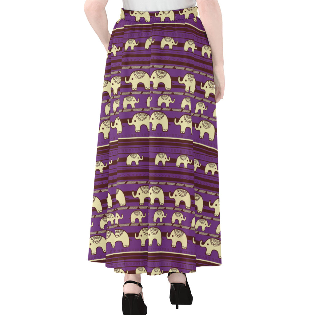 Cute Indian Tribal Elephant Print Chiffon Maxi Skirt