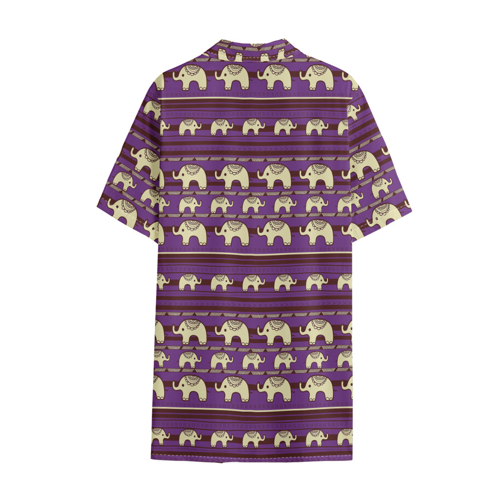 Cute Indian Tribal Elephant Print Cotton Hawaiian Shirt