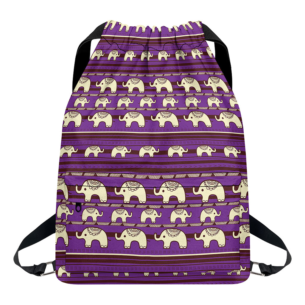 Cute Indian Tribal Elephant Print Drawstring Backpack