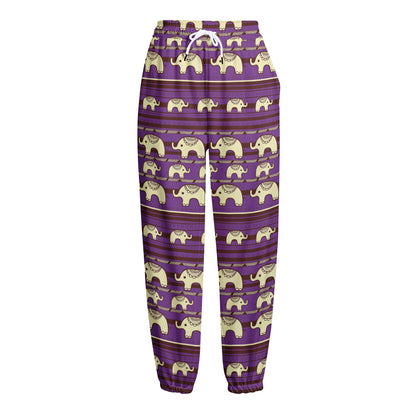 Cute Indian Tribal Elephant Print Fleece Lined Knit Pants