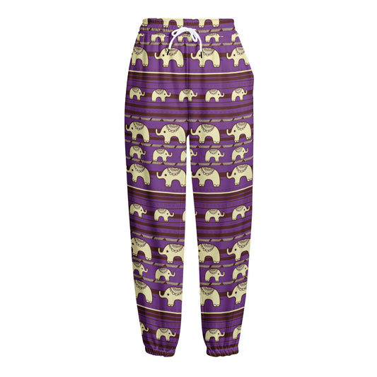 Cute Indian Tribal Elephant Print Fleece Lined Knit Pants