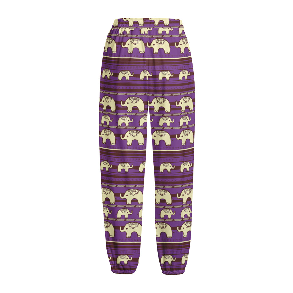 Cute Indian Tribal Elephant Print Fleece Lined Knit Pants