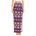 Cute Indian Tribal Elephant Print High Slit Maxi Skirt
