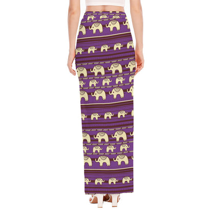 Cute Indian Tribal Elephant Print High Slit Maxi Skirt
