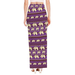 Cute Indian Tribal Elephant Print High Slit Maxi Skirt