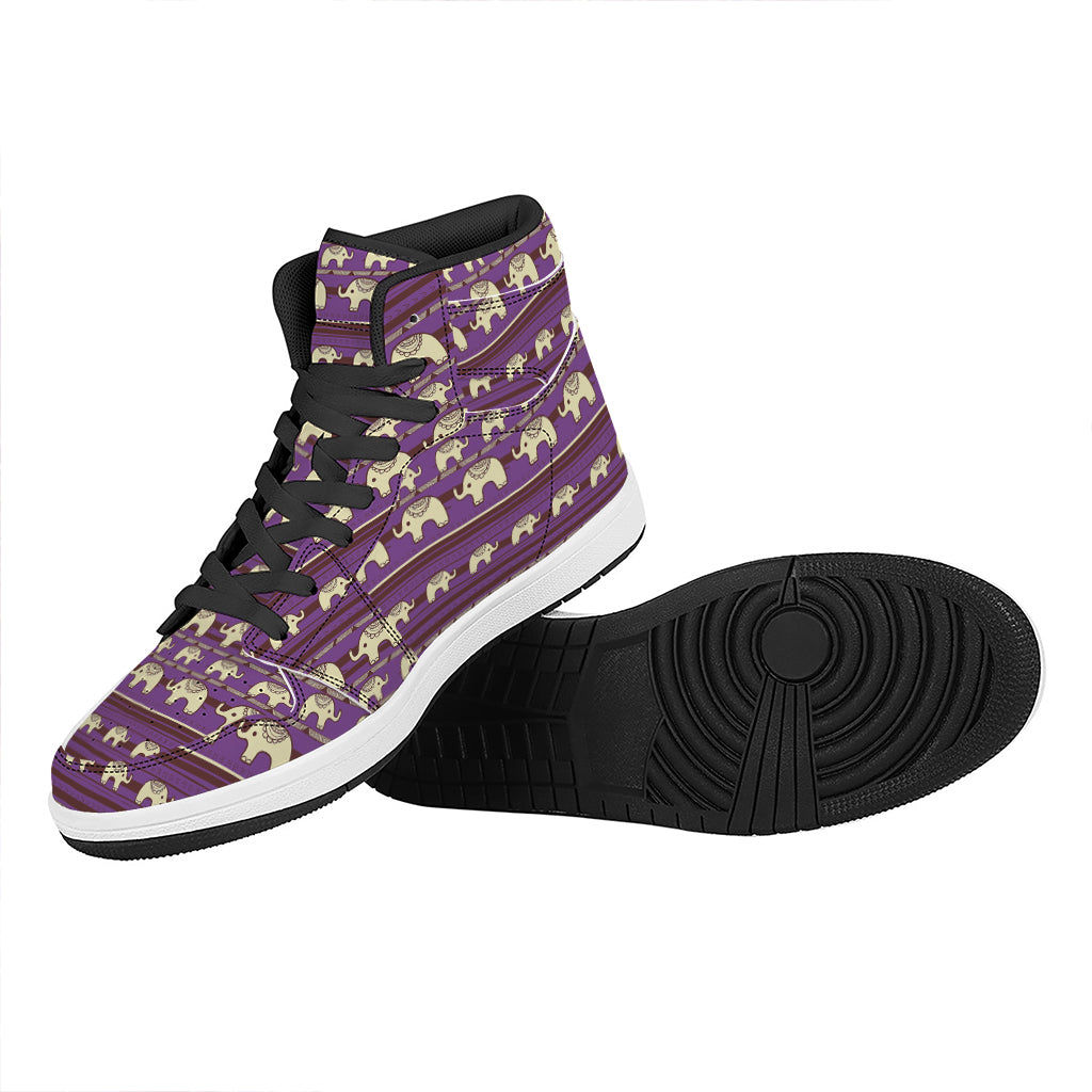 Cute Indian Tribal Elephant Print High Top Leather Sneakers