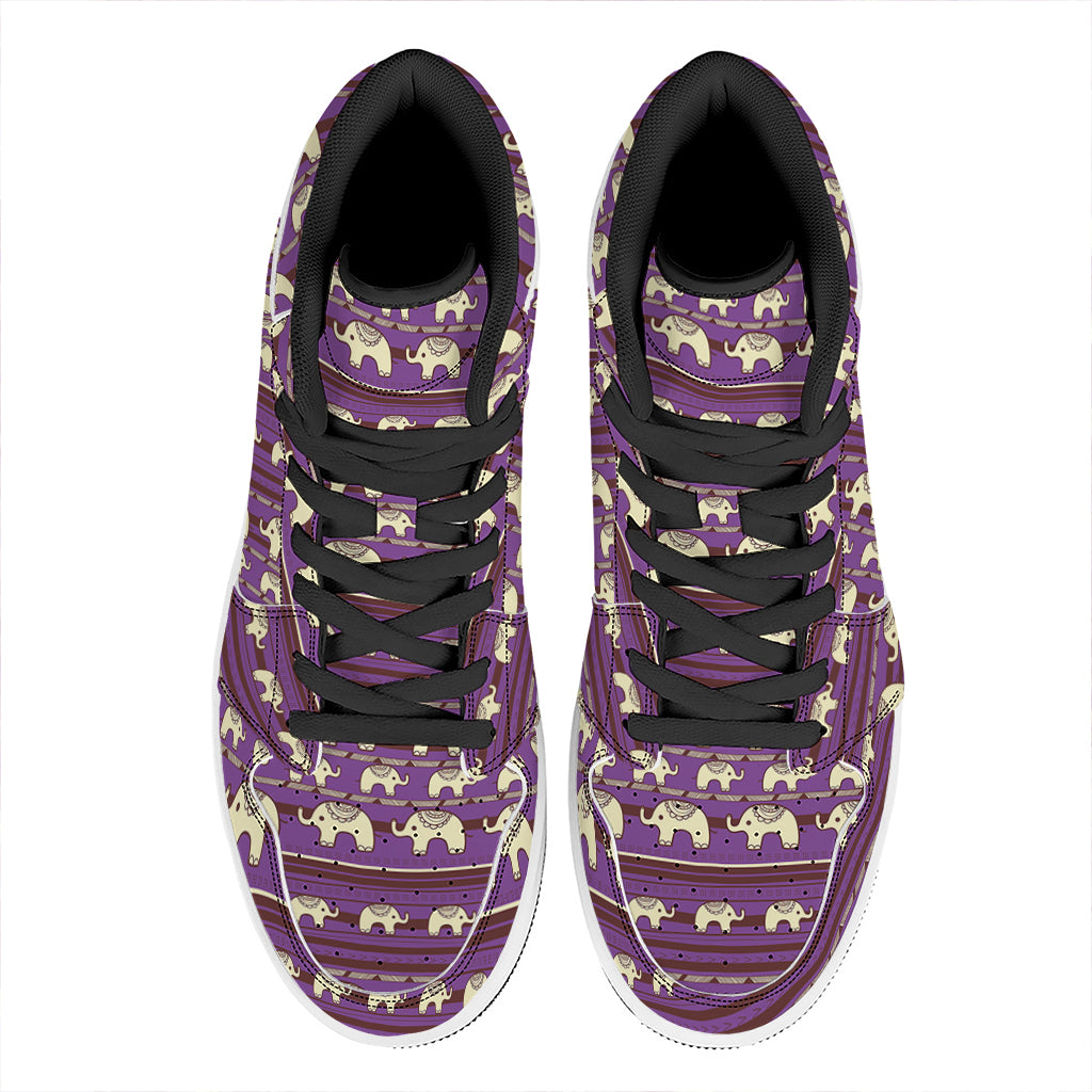 Cute Indian Tribal Elephant Print High Top Leather Sneakers