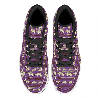Cute Indian Tribal Elephant Print High Top Leather Sneakers