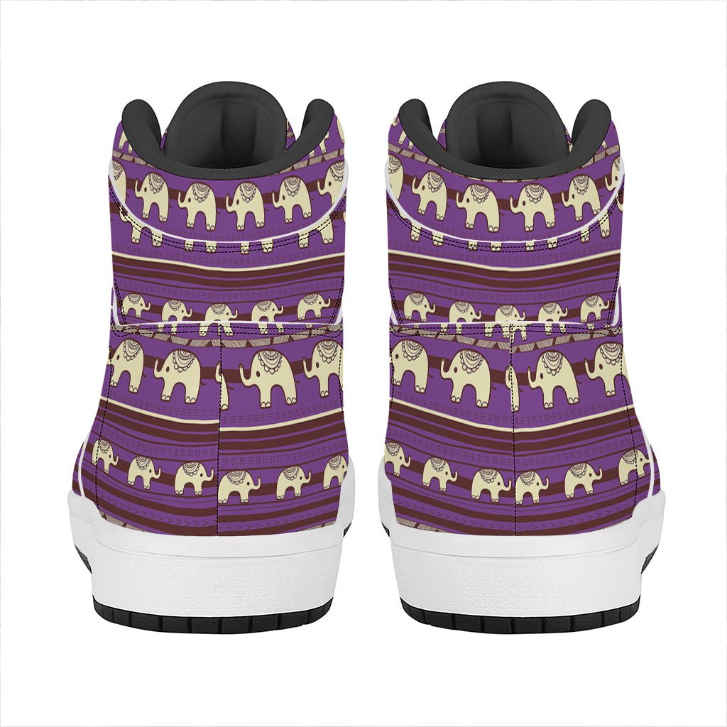 Cute Indian Tribal Elephant Print High Top Leather Sneakers