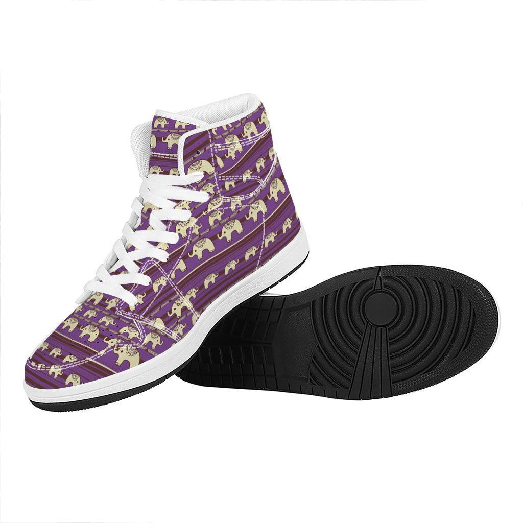 Cute Indian Tribal Elephant Print High Top Leather Sneakers