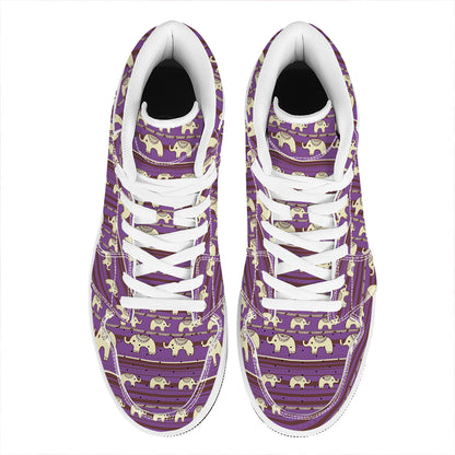 Cute Indian Tribal Elephant Print High Top Leather Sneakers