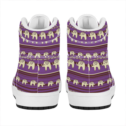 Cute Indian Tribal Elephant Print High Top Leather Sneakers