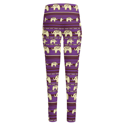 Cute Indian Tribal Elephant Print High-Waisted Pocket Leggings