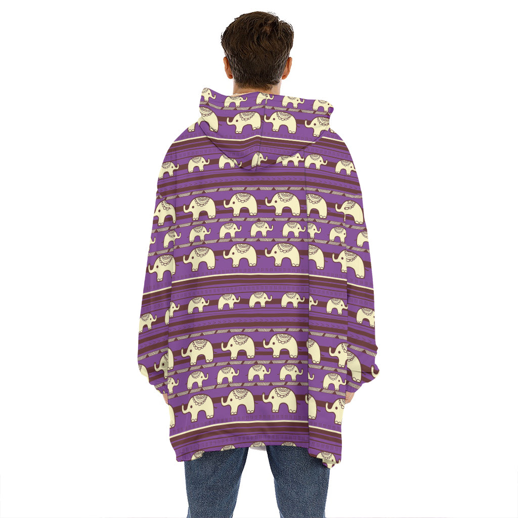 Cute Indian Tribal Elephant Print Hoodie Blanket