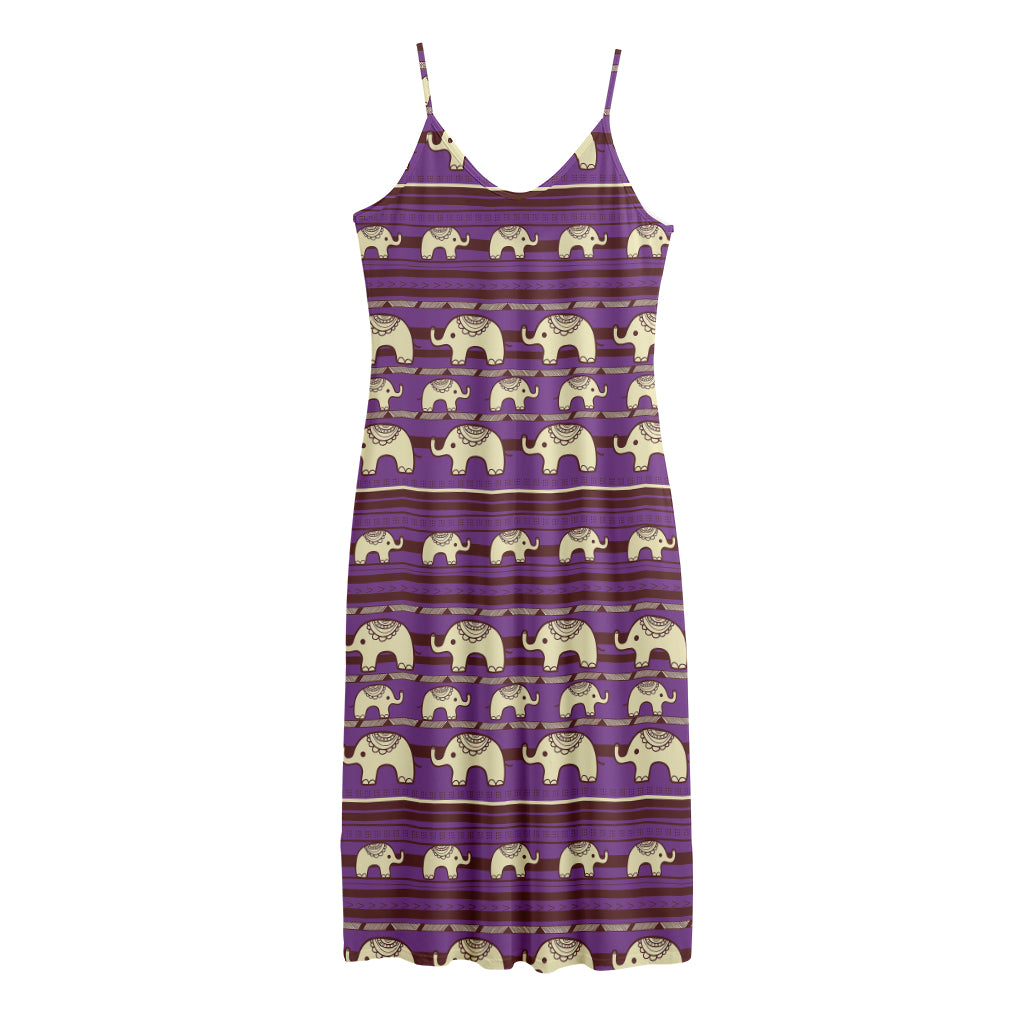 Cute Indian Tribal Elephant Print Jersey Midi Cami Dress