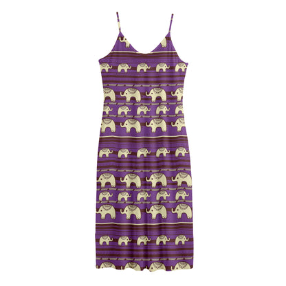 Cute Indian Tribal Elephant Print Jersey Midi Cami Dress