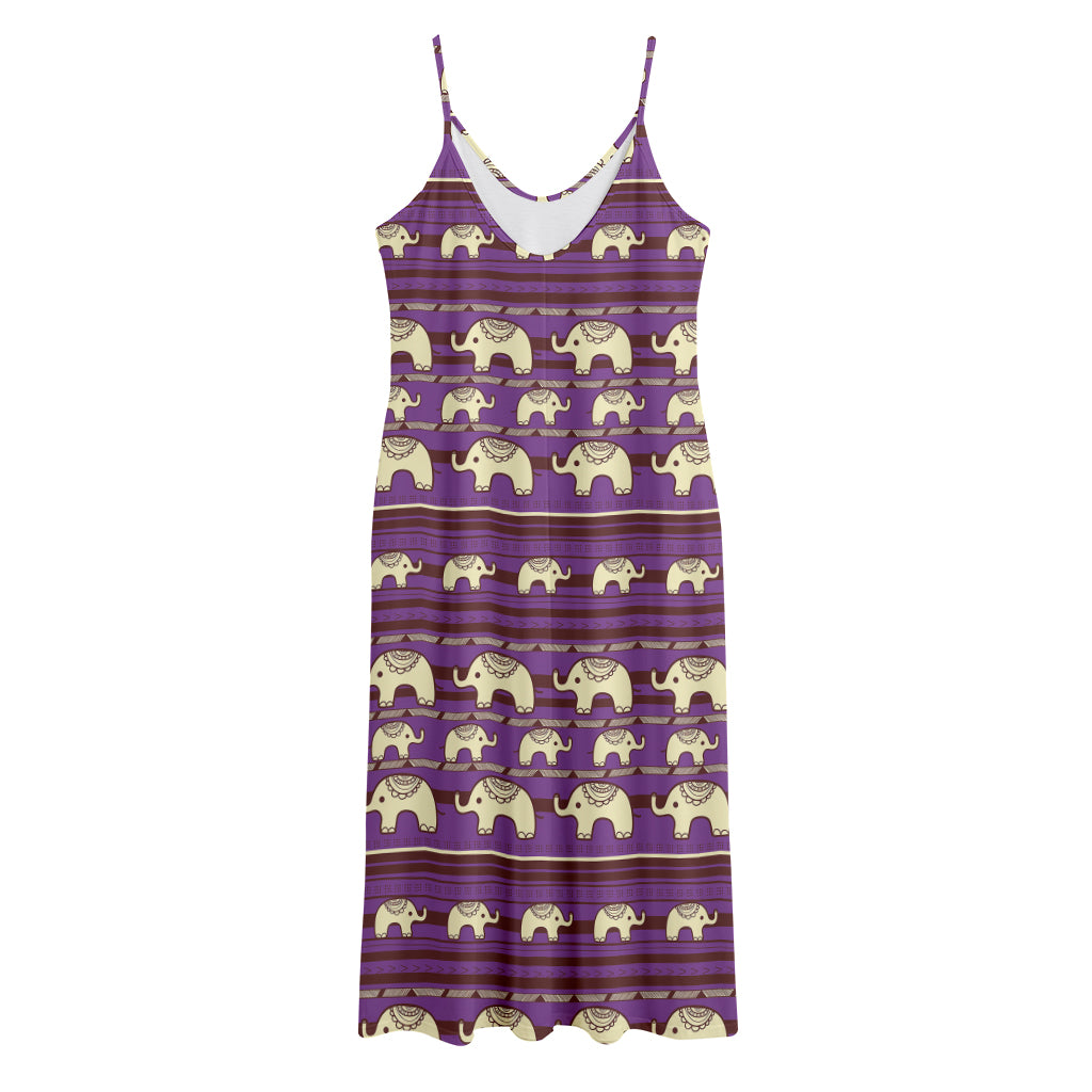 Cute Indian Tribal Elephant Print Jersey Midi Cami Dress