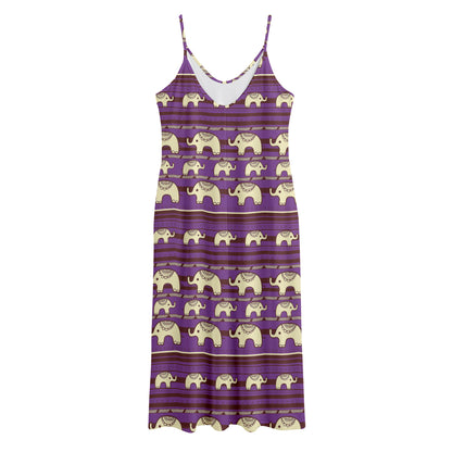 Cute Indian Tribal Elephant Print Jersey Midi Cami Dress