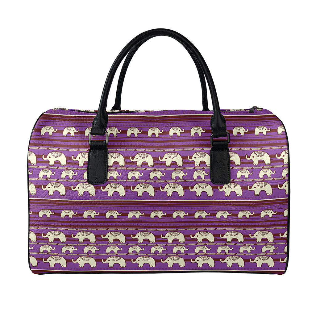 Cute Indian Tribal Elephant Print Leather Duffle Bag