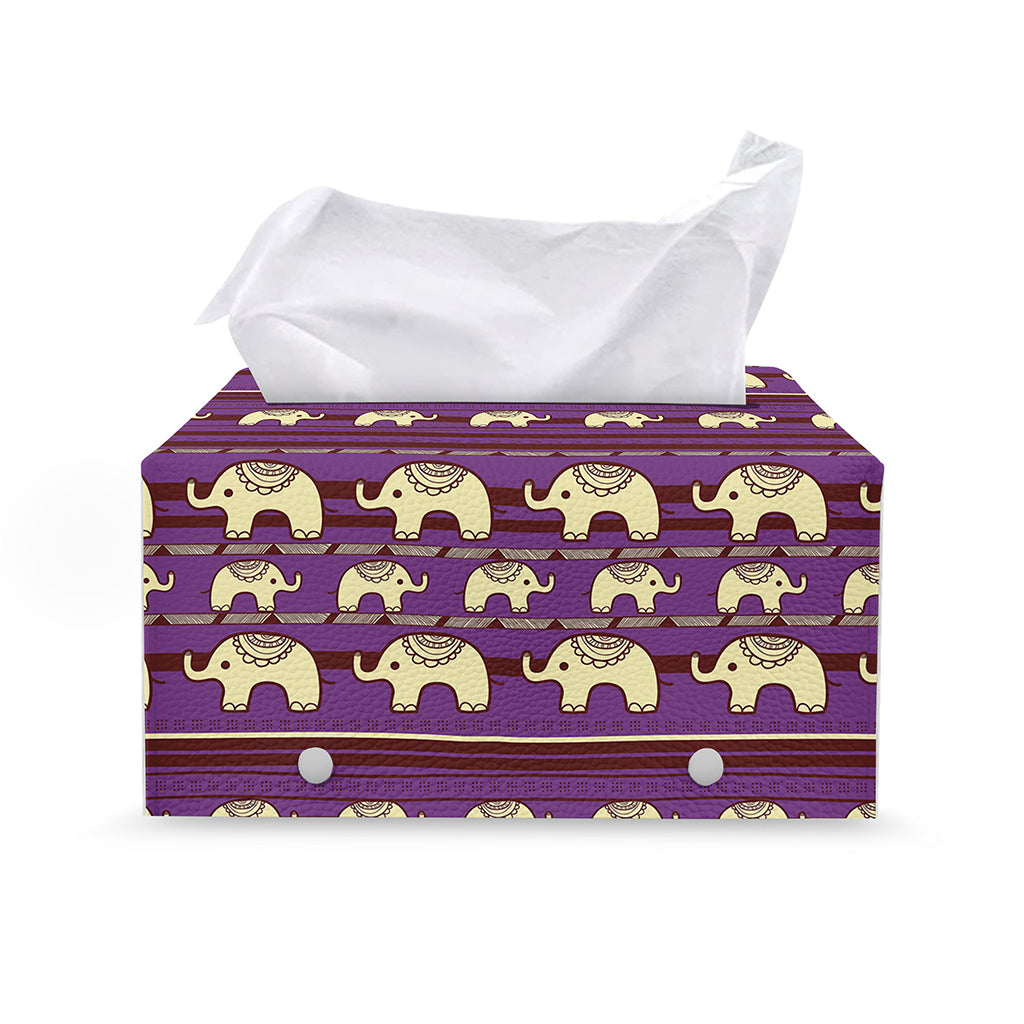 Cute Indian Tribal Elephant Print Leather Tissue Box Cover