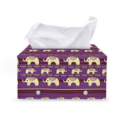 Cute Indian Tribal Elephant Print Leather Tissue Box Cover