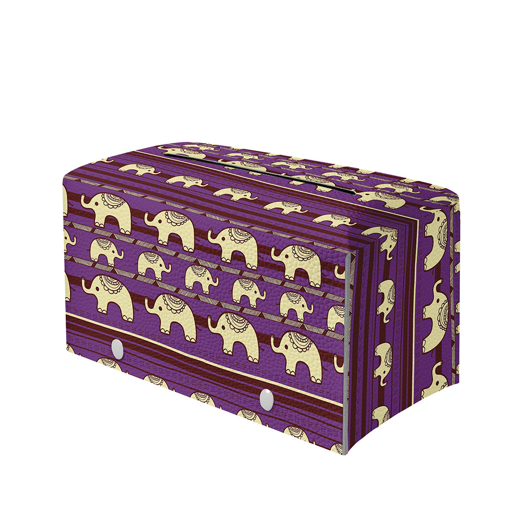 Cute Indian Tribal Elephant Print Leather Tissue Box Cover