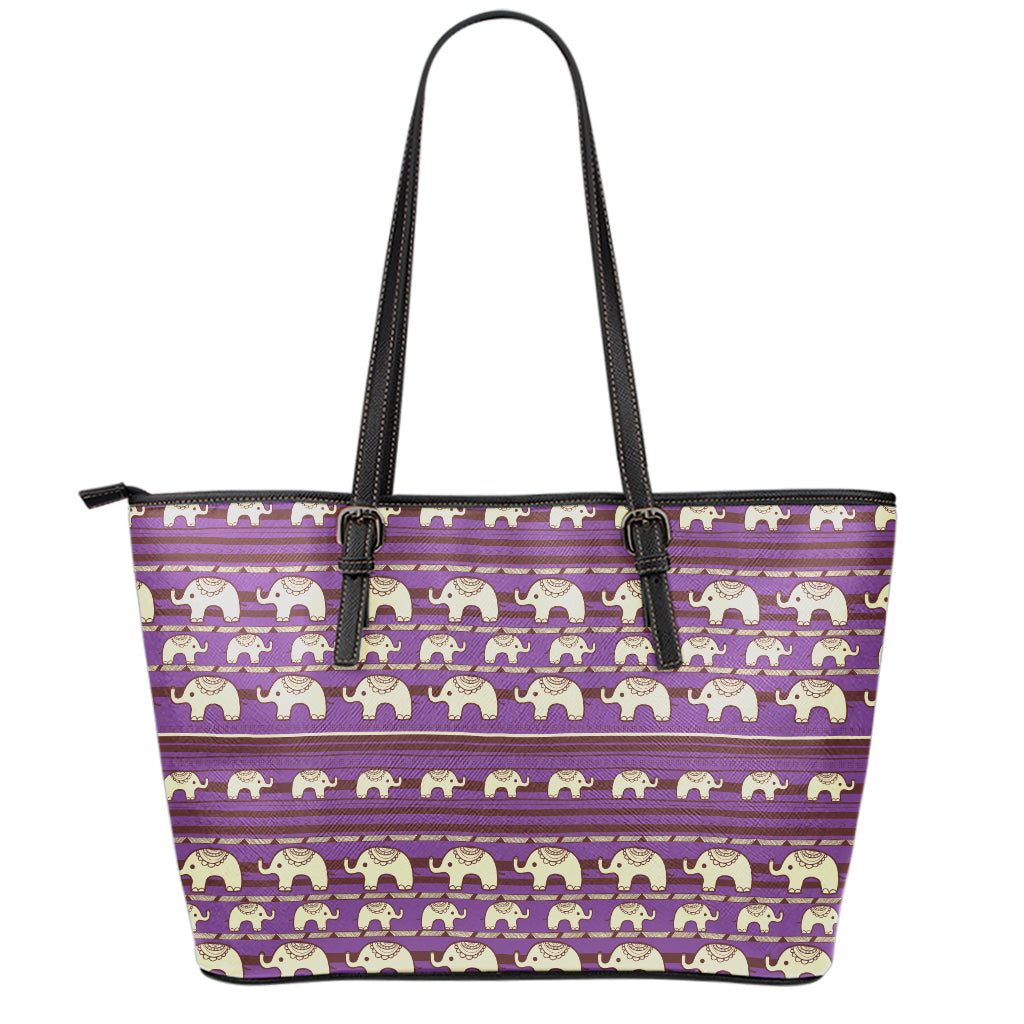 Cute Indian Tribal Elephant Print Leather Tote Bag