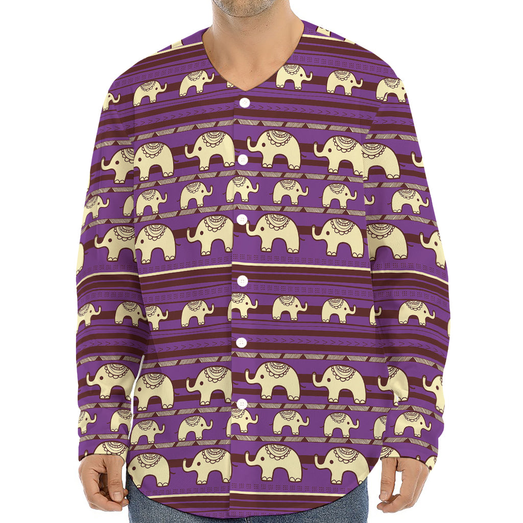 Cute Indian Tribal Elephant Print Long Sleeve Baseball Jersey