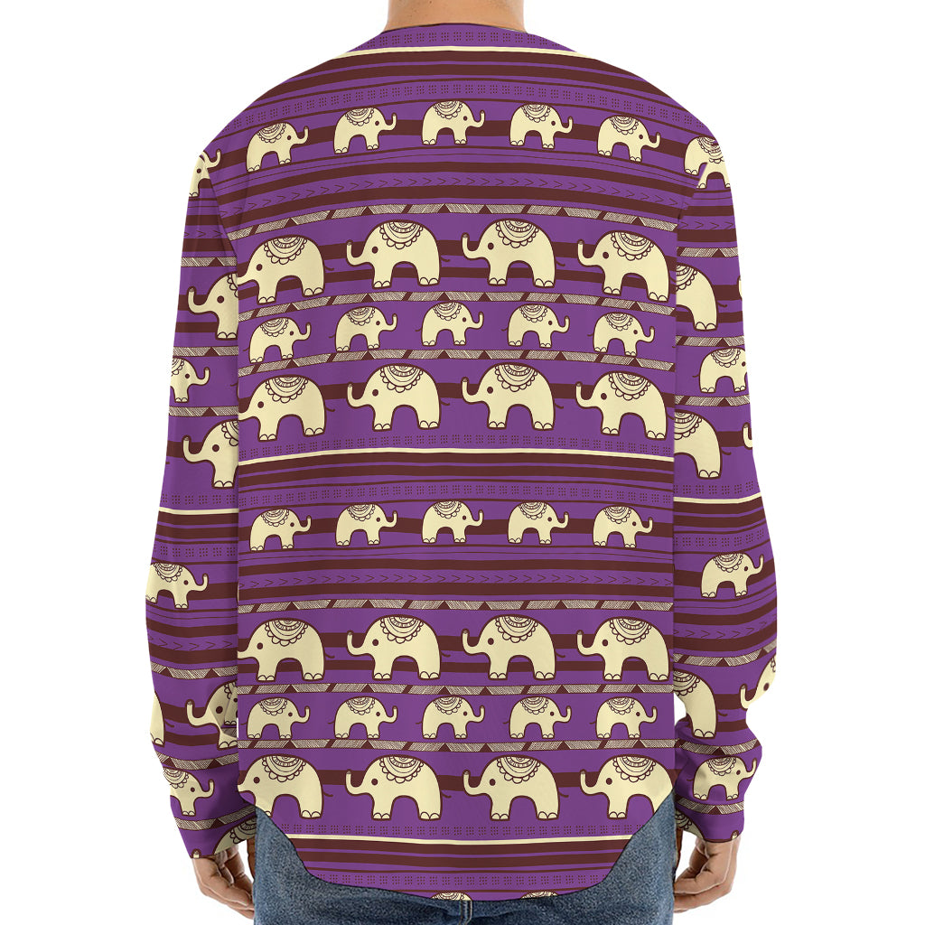 Cute Indian Tribal Elephant Print Long Sleeve Baseball Jersey